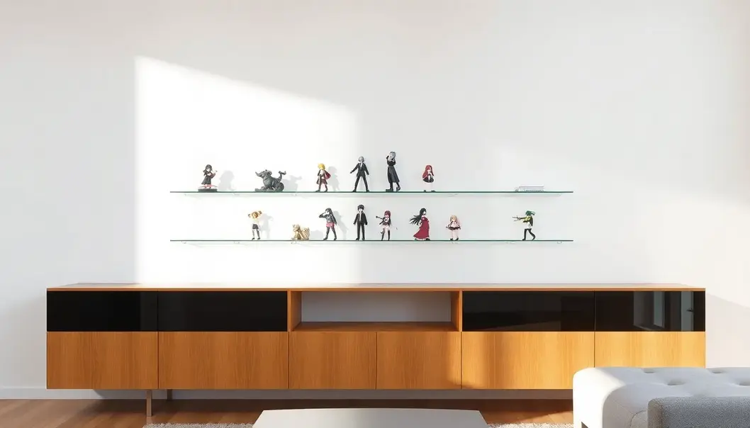 A minimalist display of anime figures emphasizing elegance through simplicity.